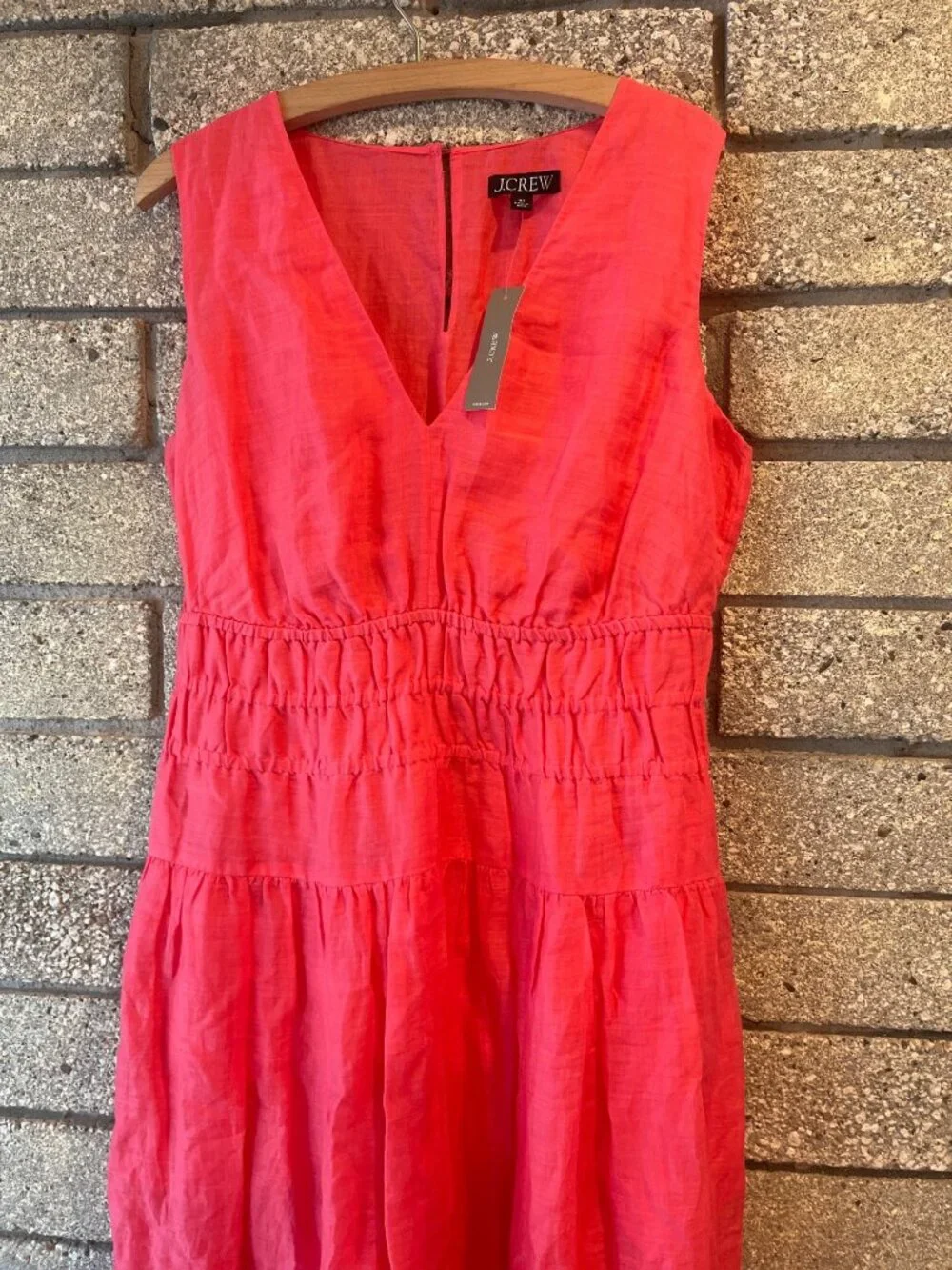 J. Crew Womens Sleeveless Coral Midi Dress With Shirred Waist & Pockets MT